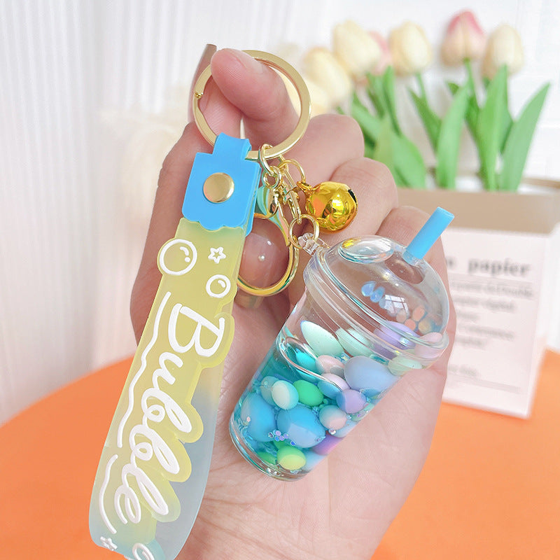 Wholesale Acrylic Oiled Milk Tea Cup Liquid Quicksand Key Chain